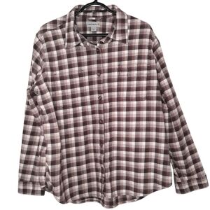 Carhartt Flannel Check Button Up Shirt Brown Pink Workwear Womens Size XXL 20